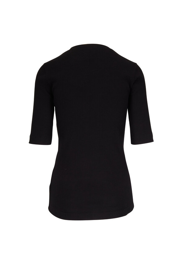Brunello Cucinelli - Black Elbow Sleeve Ribbed Knit Top