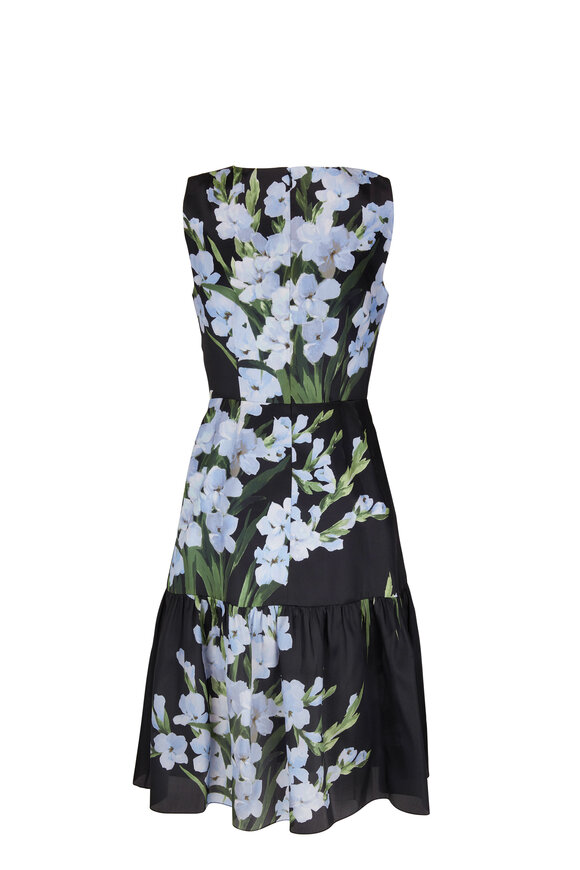 Carolina Herrera - Black Flower Print Sleeveless Dress  