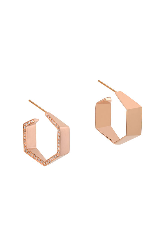 Bridget King 18k Rose Gold Hexagon Diamond Earring - view 1