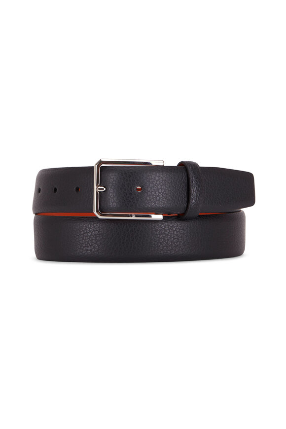 Santoni Black Pebble Leather Belt
