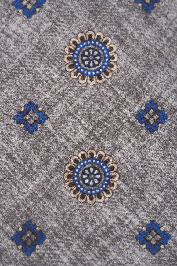 Kiton - Gray & Blue Floral Print Silk Necktie