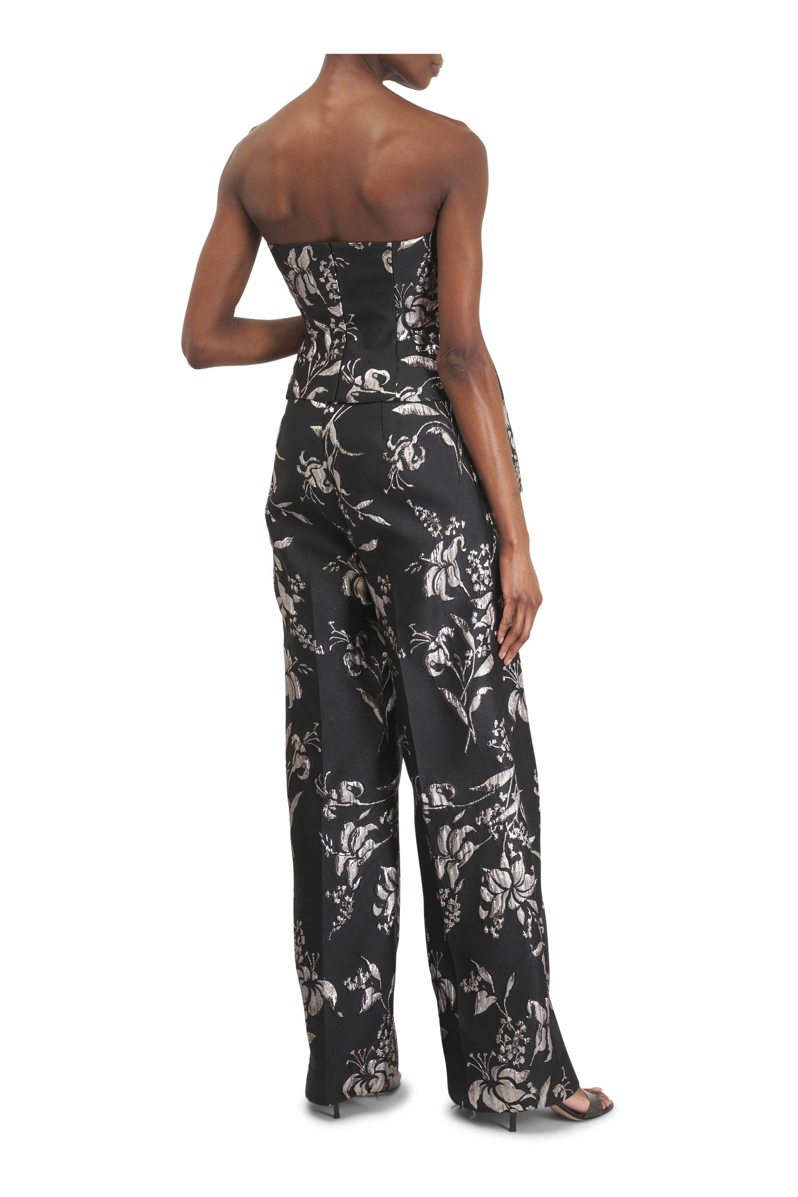 Lela Rose - Cascade Black & Silver Metallic Jacquard Top