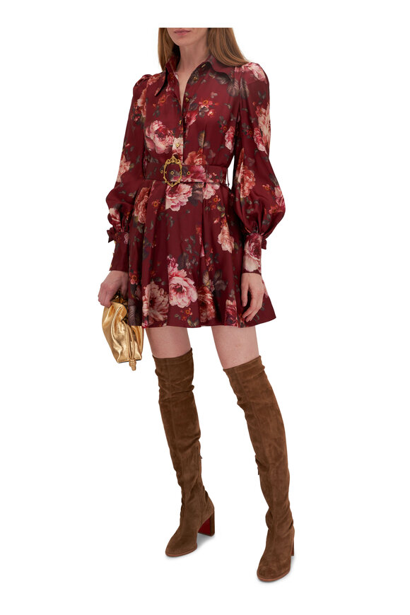 Zimmermann - Luminosity Burgundy Floral Print Shirt Dress