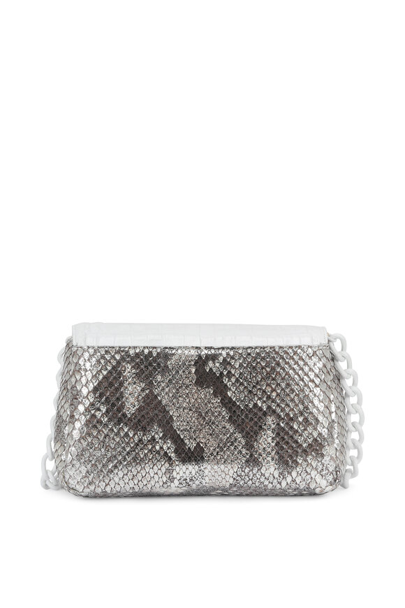 Nancy Gonzalez - White Crocodile & Metallic Silver Python Mini Bag 