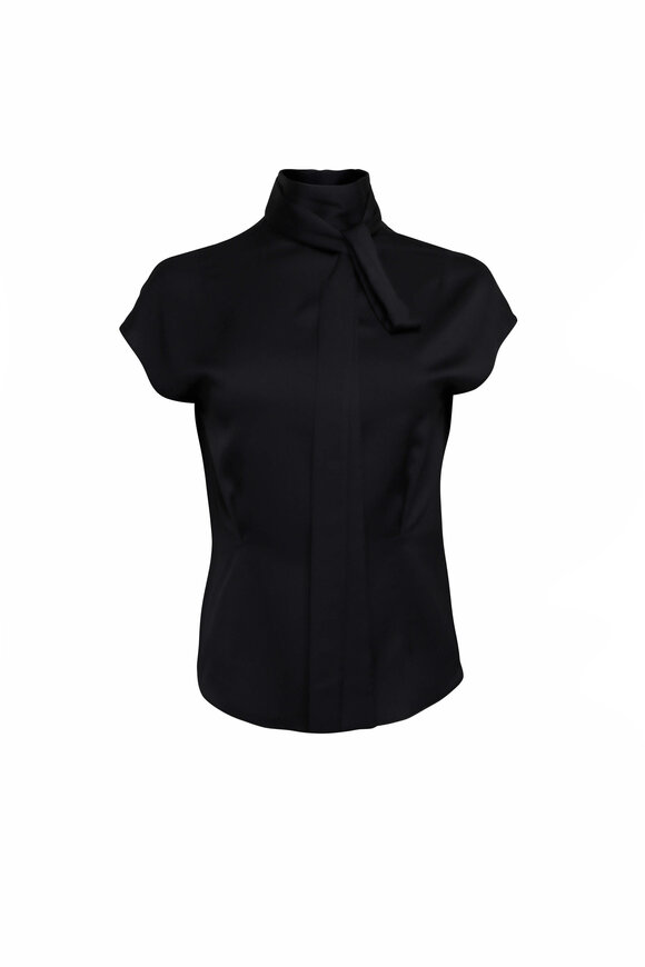 Edeline Lee Ribbon Black Tie Neck Blouse