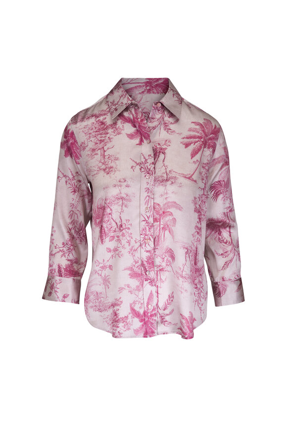 L'Agence Dani Tan Multi Textured Jungle Toile Silk Blouse - view 1