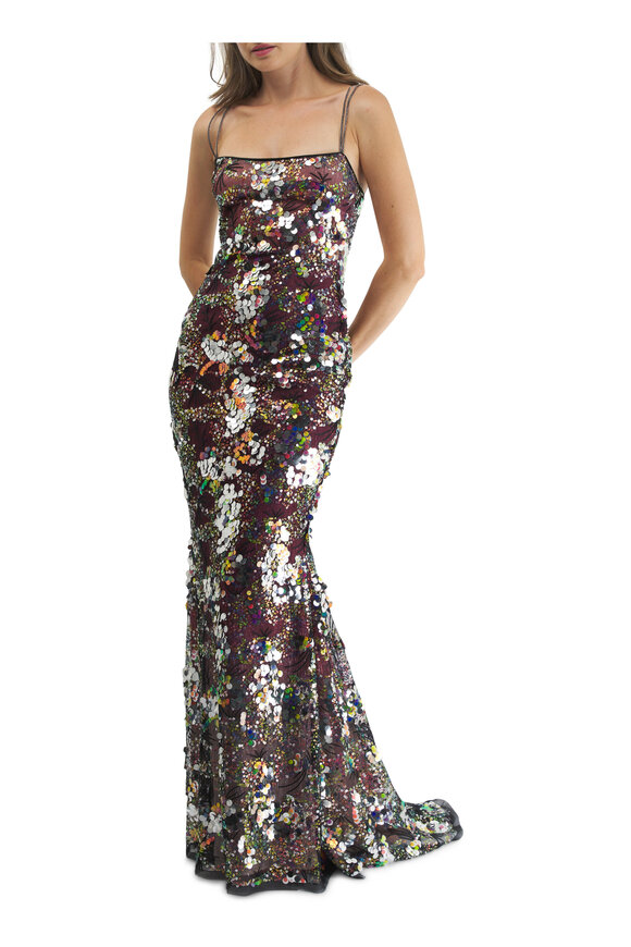 Talbot Runhof - Black Multicolor Sequins Gown