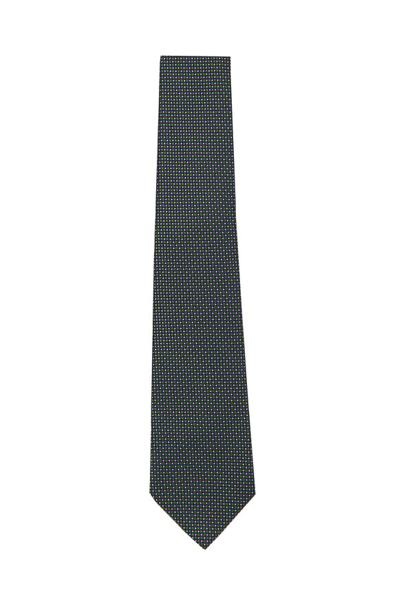 Kiton Green Micro Geometric Silk Necktie - view 1