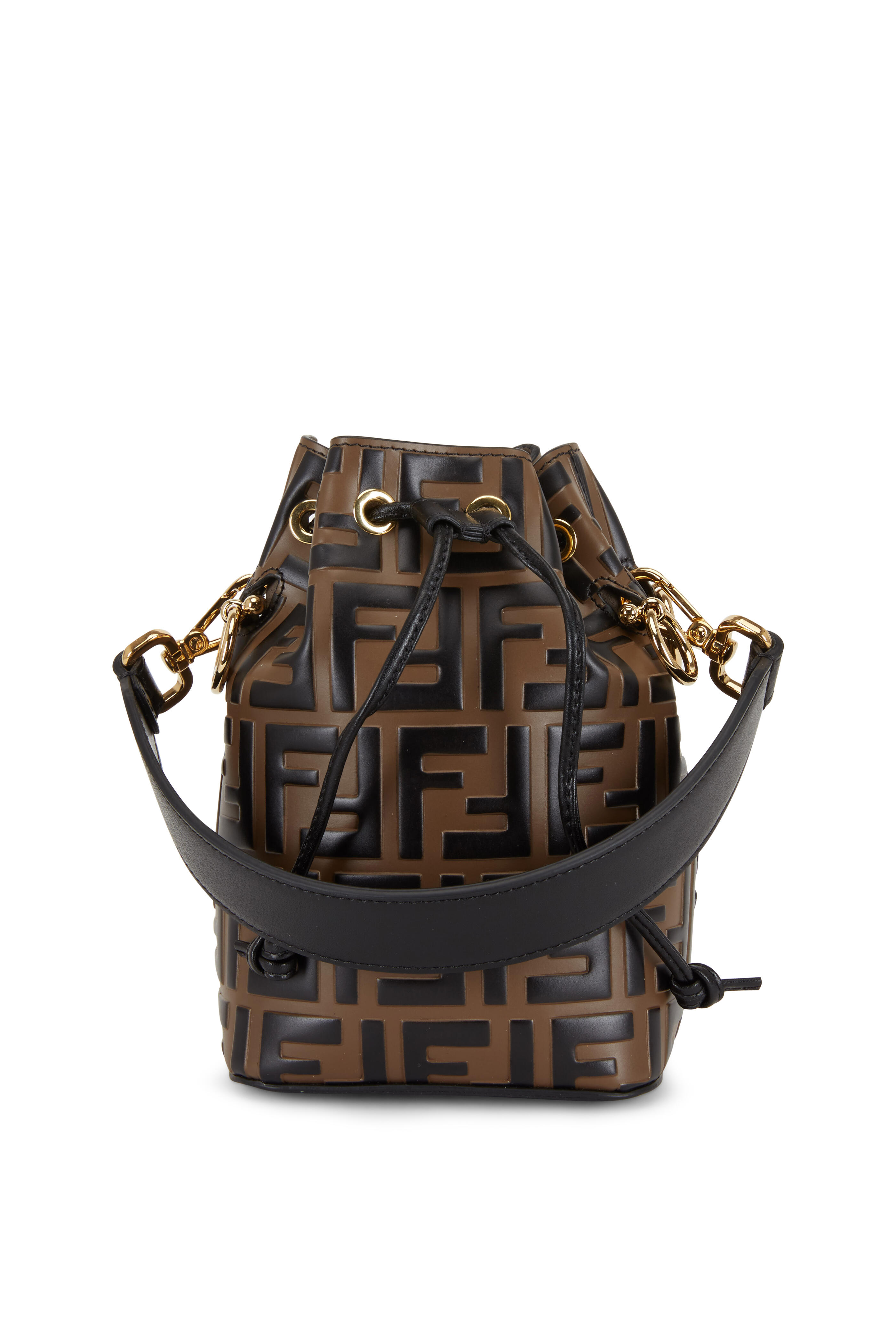 Fendi - Mon Tresor Brown Logo Embossed Mini Bucket Bag