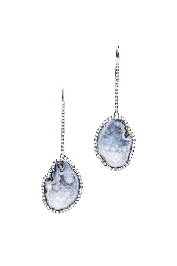 Kimberly McDonald - 18K White Gold Dark Geode & Diamond Drop Earrings