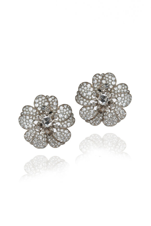 Nam Cho - 18K White Gold Diamond Flower Earrings