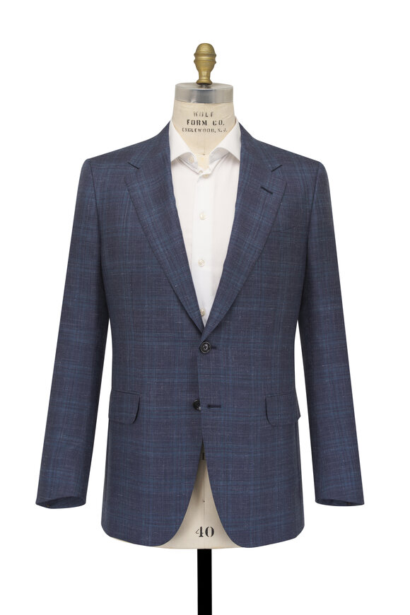 Zegna Blue Check Wool, Silk, Cashmere & Linen Sport Coat - view 4