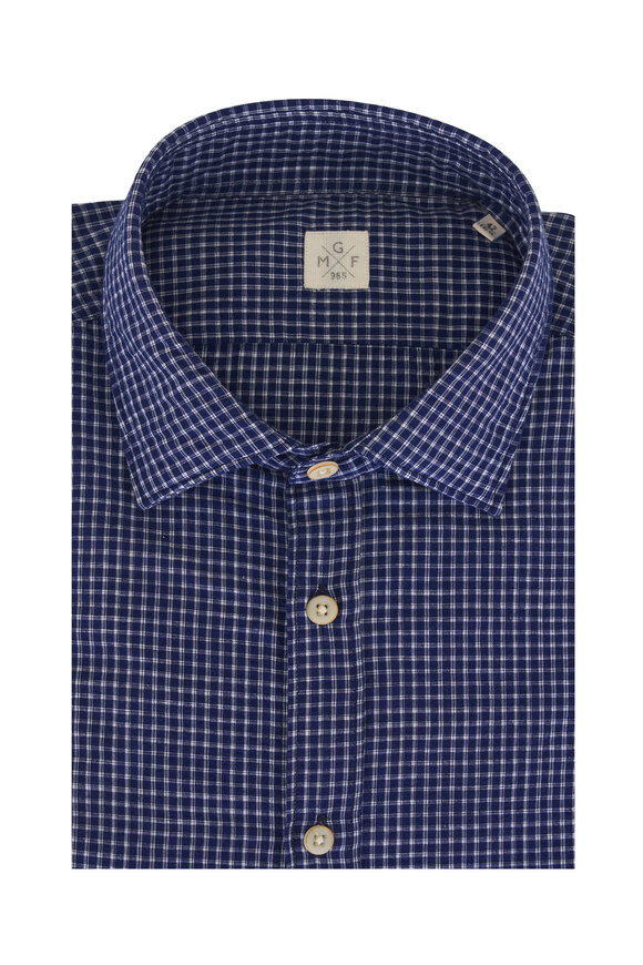 GMF Navy Check Cotton & Linen Sportshirt