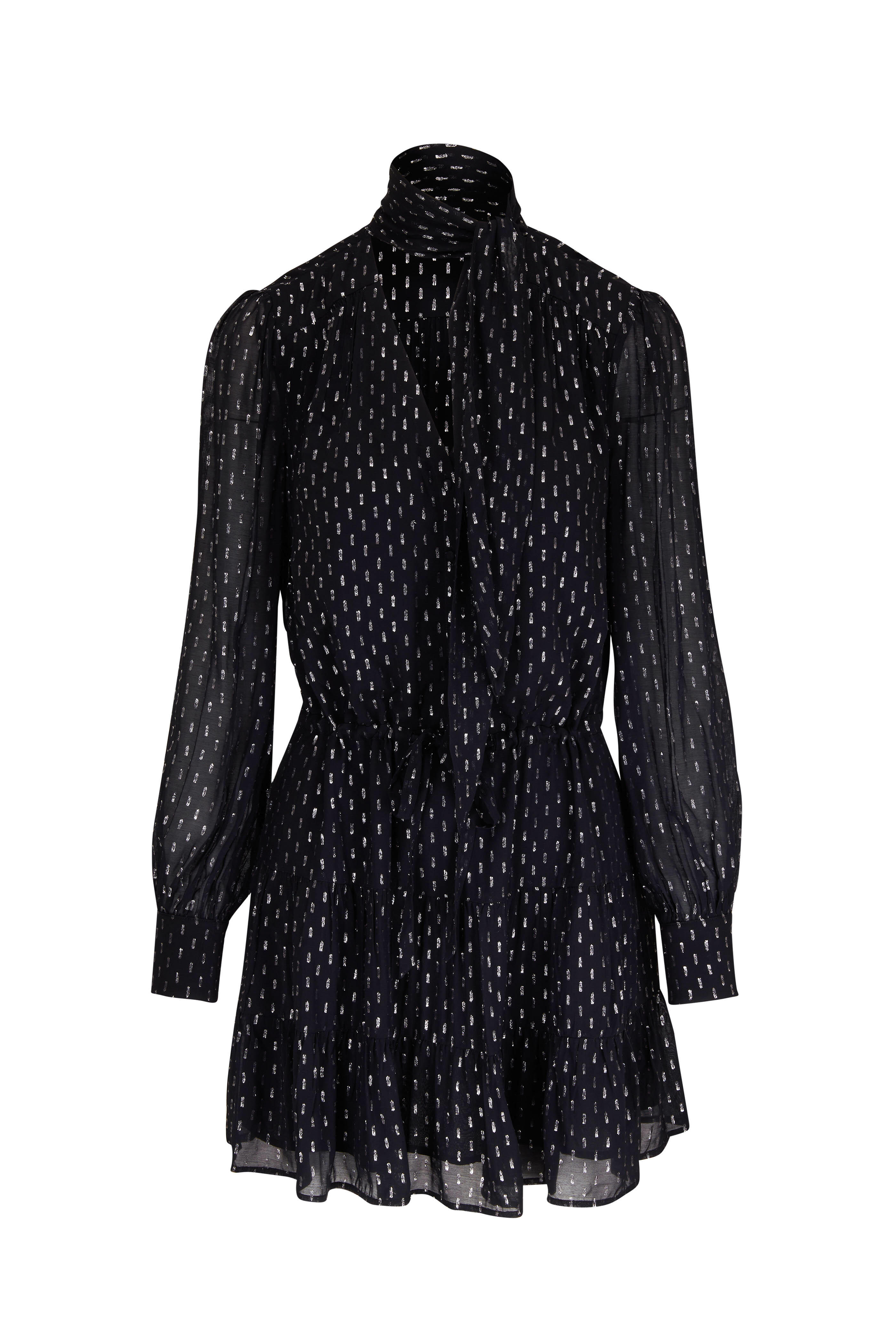 Paige - Cleobelle Metallic Tie Neck Long Sleeve Mini Dress