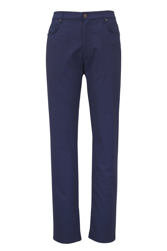Maurizio Baldassari Navy Wool Five Pocket Pant