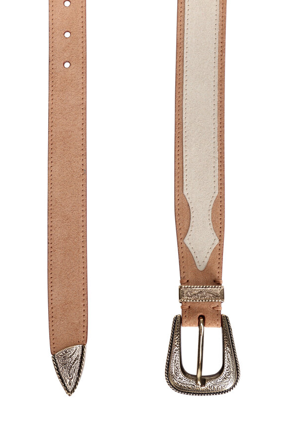 Brunello Cucinelli Western Two-Tone Light Brown Suede Belt - view 2