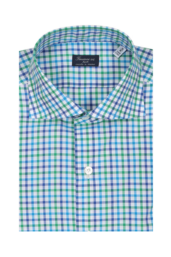 Finamore Navy Blue & Green Check Sport Shirt