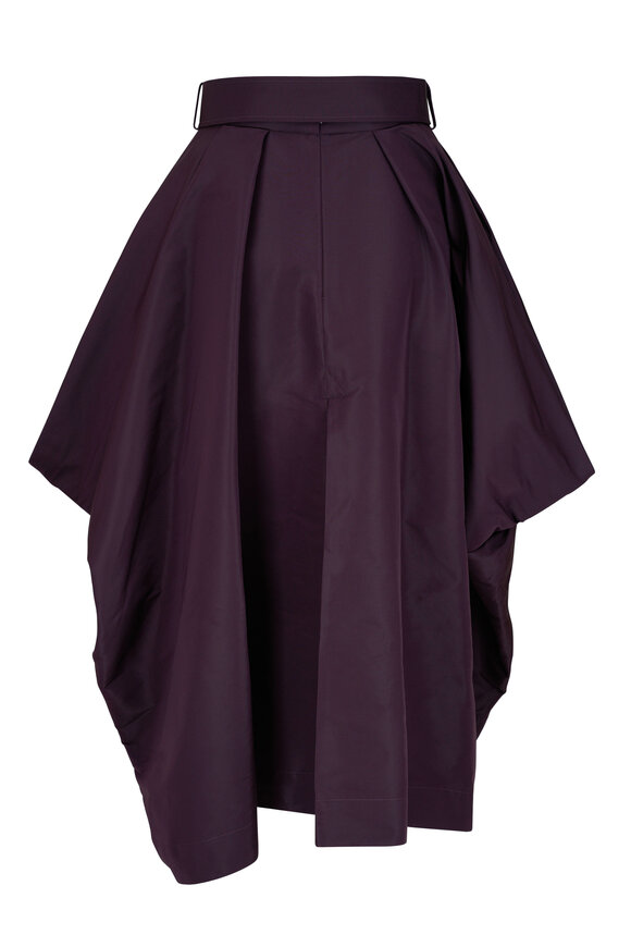 McQueen - Eggplant Draped Faille Belted Midi Skirt 