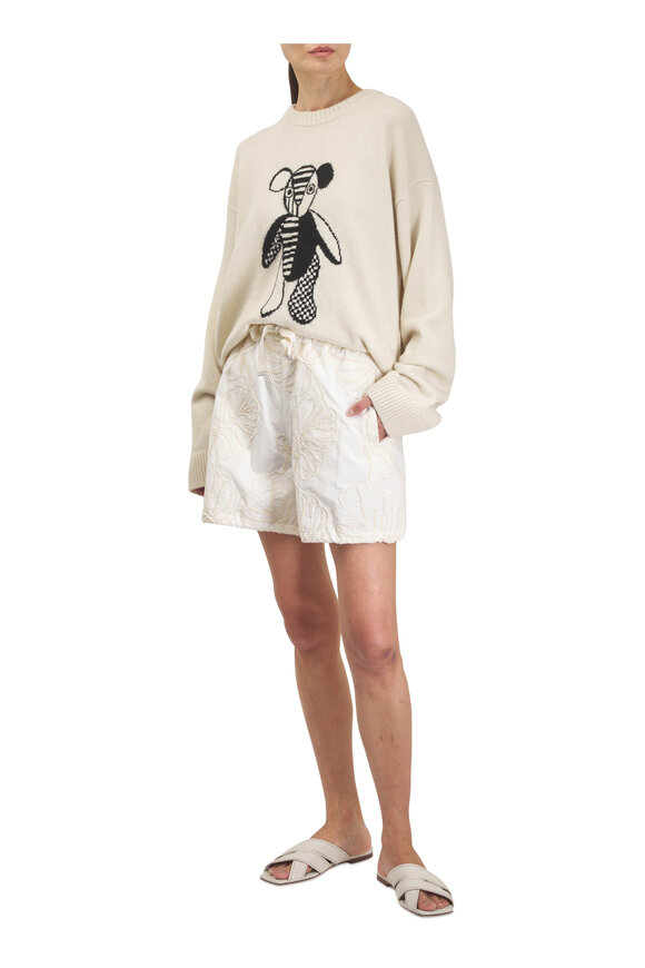 Moncler White Cotton Floral Embellished Shorts - view 2