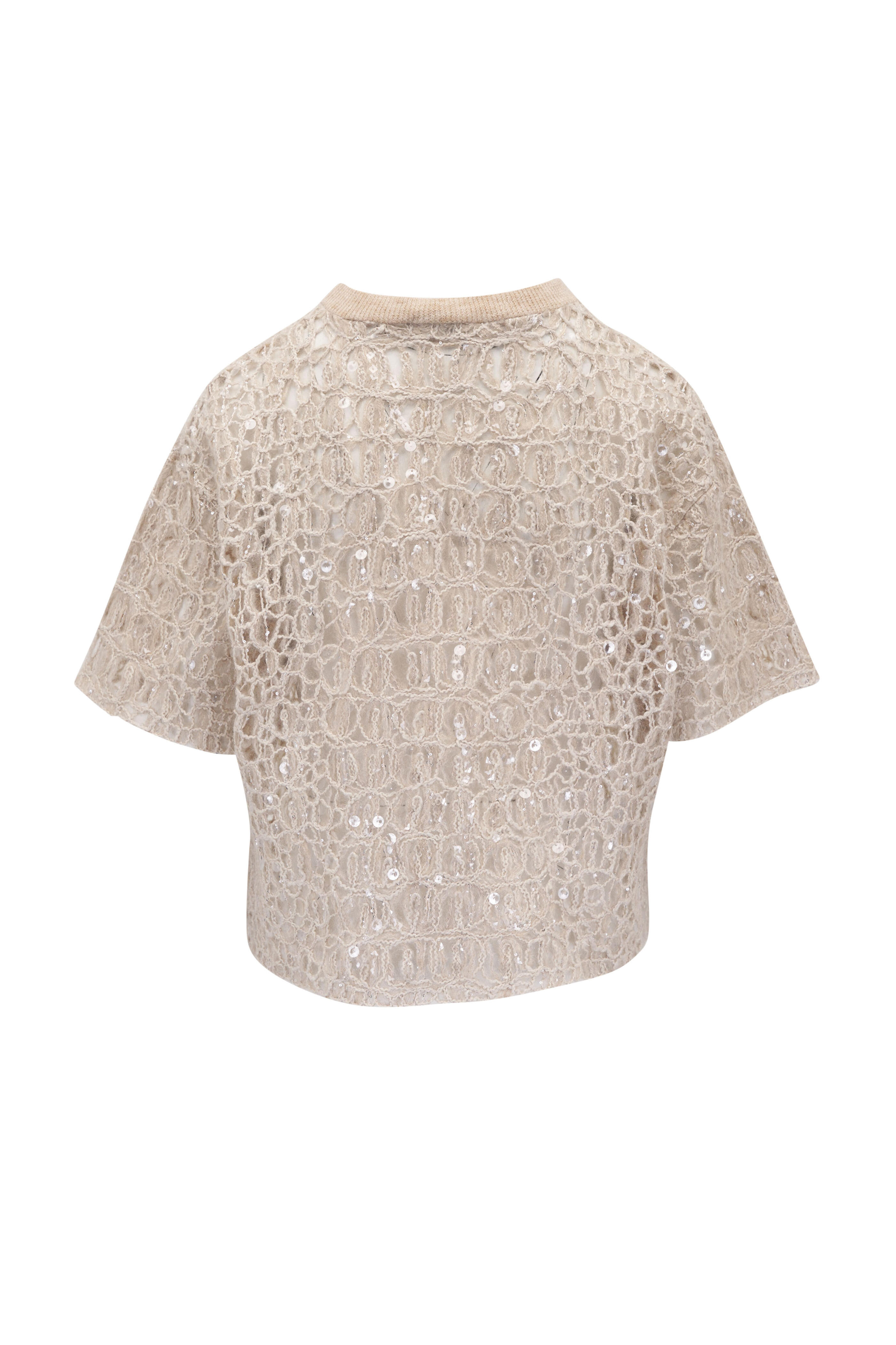 Brunello Cucinelli - Beige Embroidered Knit T-Shirt