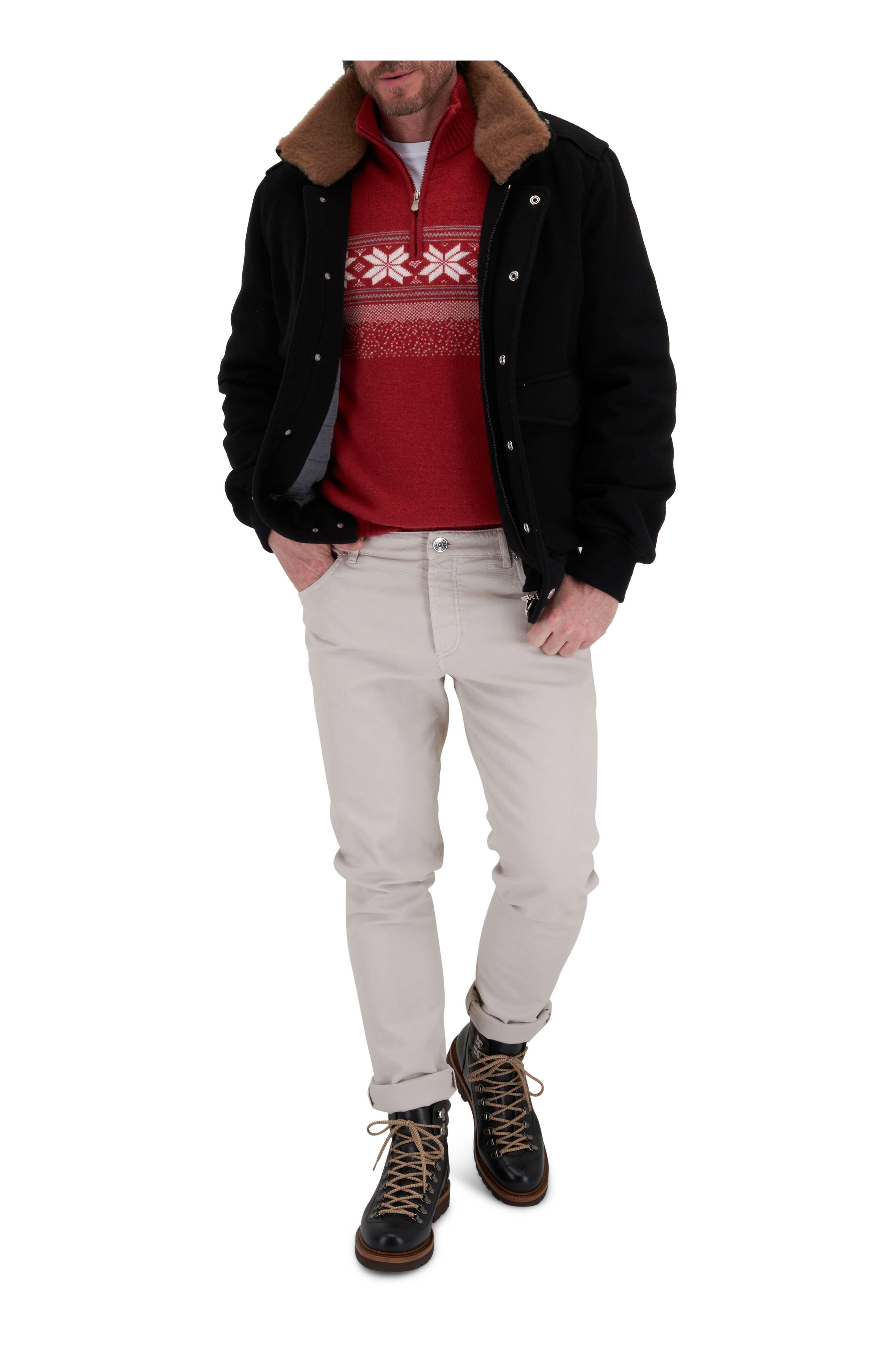 Brunello Cucinelli - Red Fair Isle Print Cashmere Quarter Zip Pullover