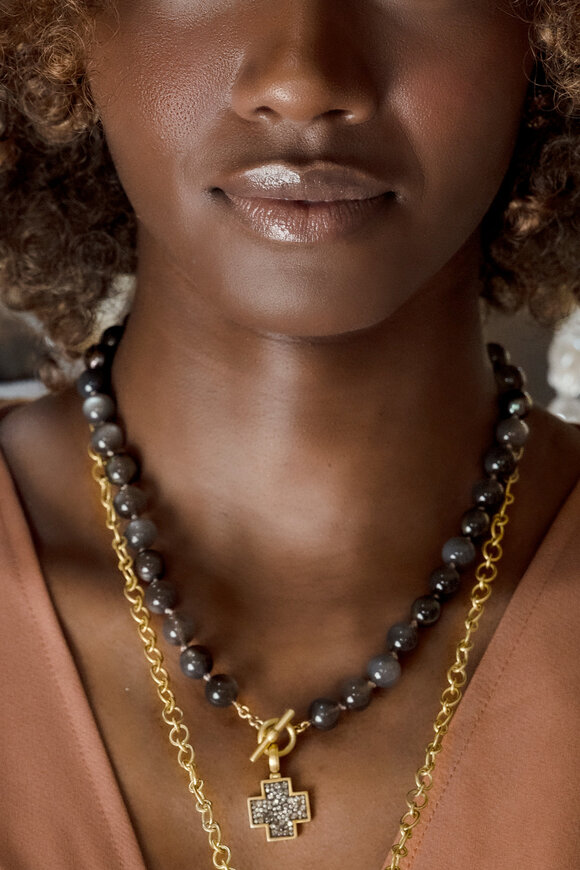 Leigh Maxwell Round Gray Moonstone Bead Necklace  - view 1