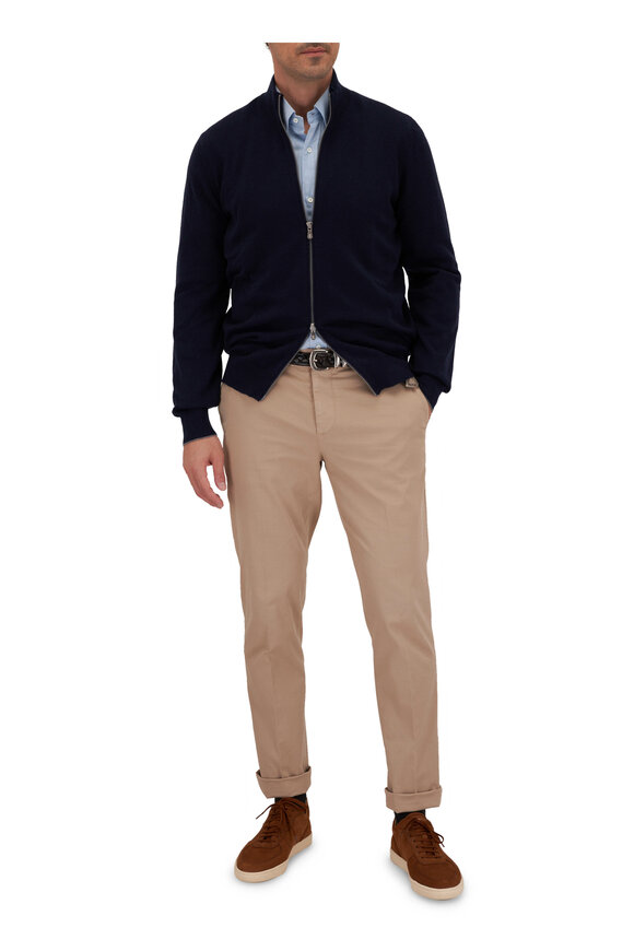 Brunello Cucinelli - Navy Blue Cashmere Zip Cardigan 