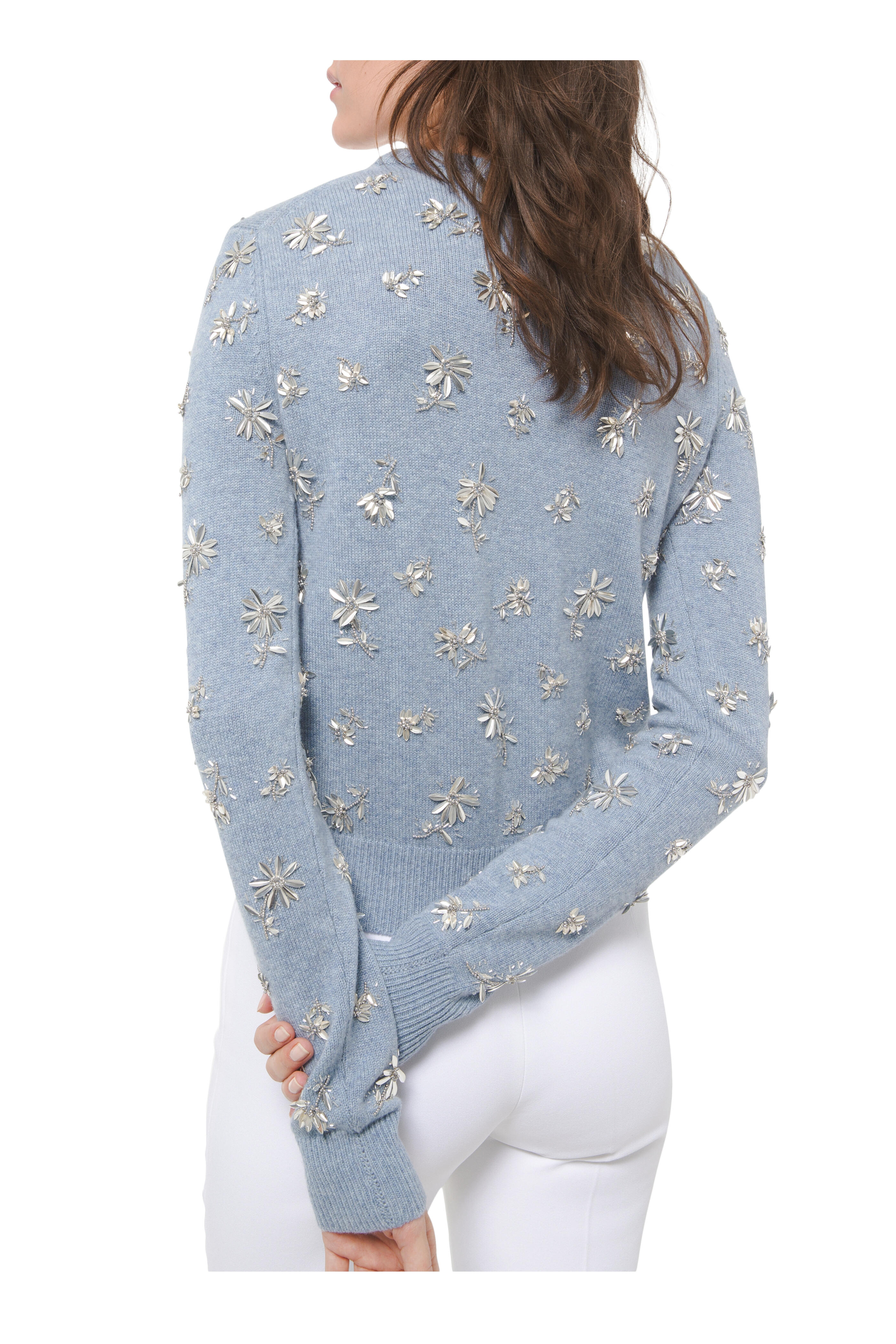 absceso Hacia aeropuerto Michael Kors Collection - Stream Melange Cashmere Floral Embellished Sweater