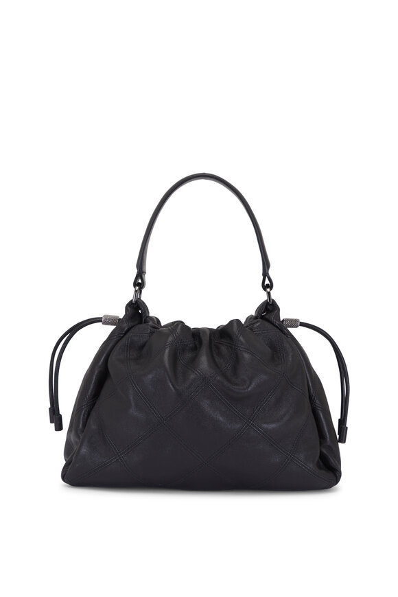 Brunello Cucinelli Small Mellow Black Leather Bucket Bag