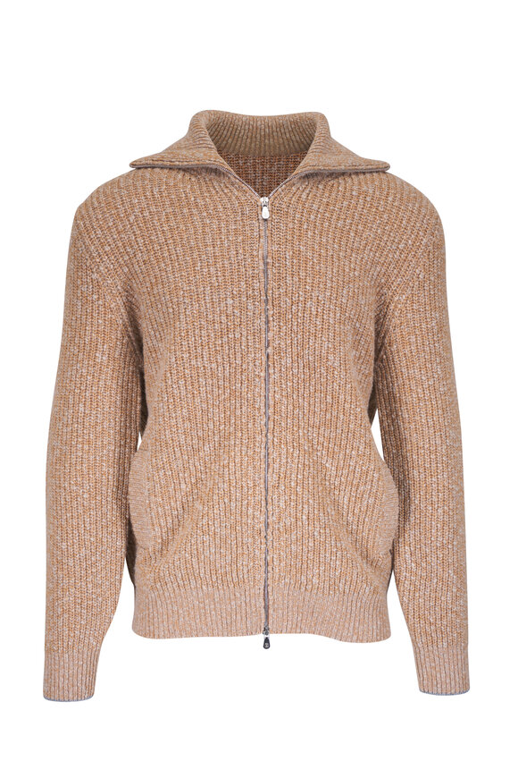 Brunello Cucinelli Tan Wool & Cashmere Zip Cardigan