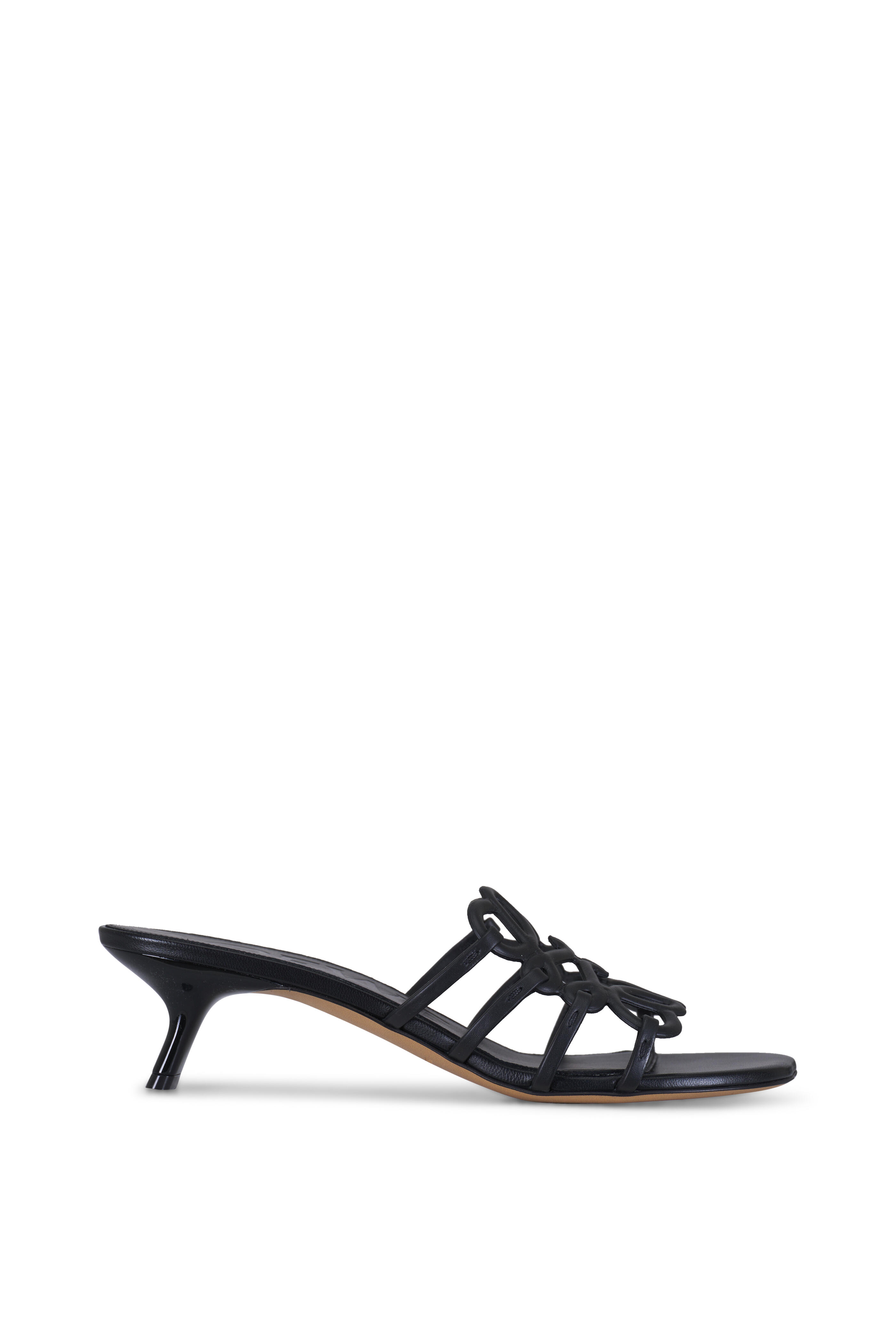さりげなさ♪◇アナグラム バックル Sandal◇LOEWE Loewe - Petal Anagram Black Leather Sandal, 45mm
