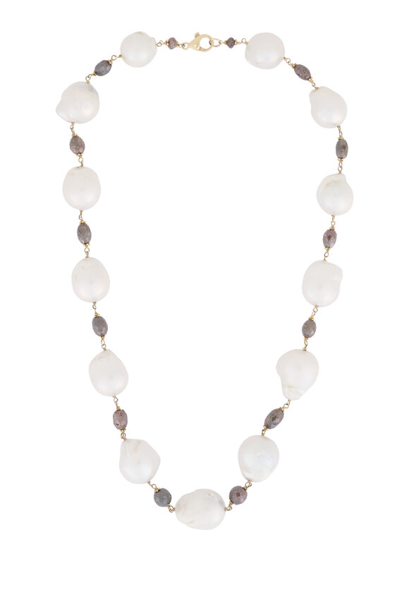 Cairo 14k Yellow Gold Brown Diamond & Pearl Necklace