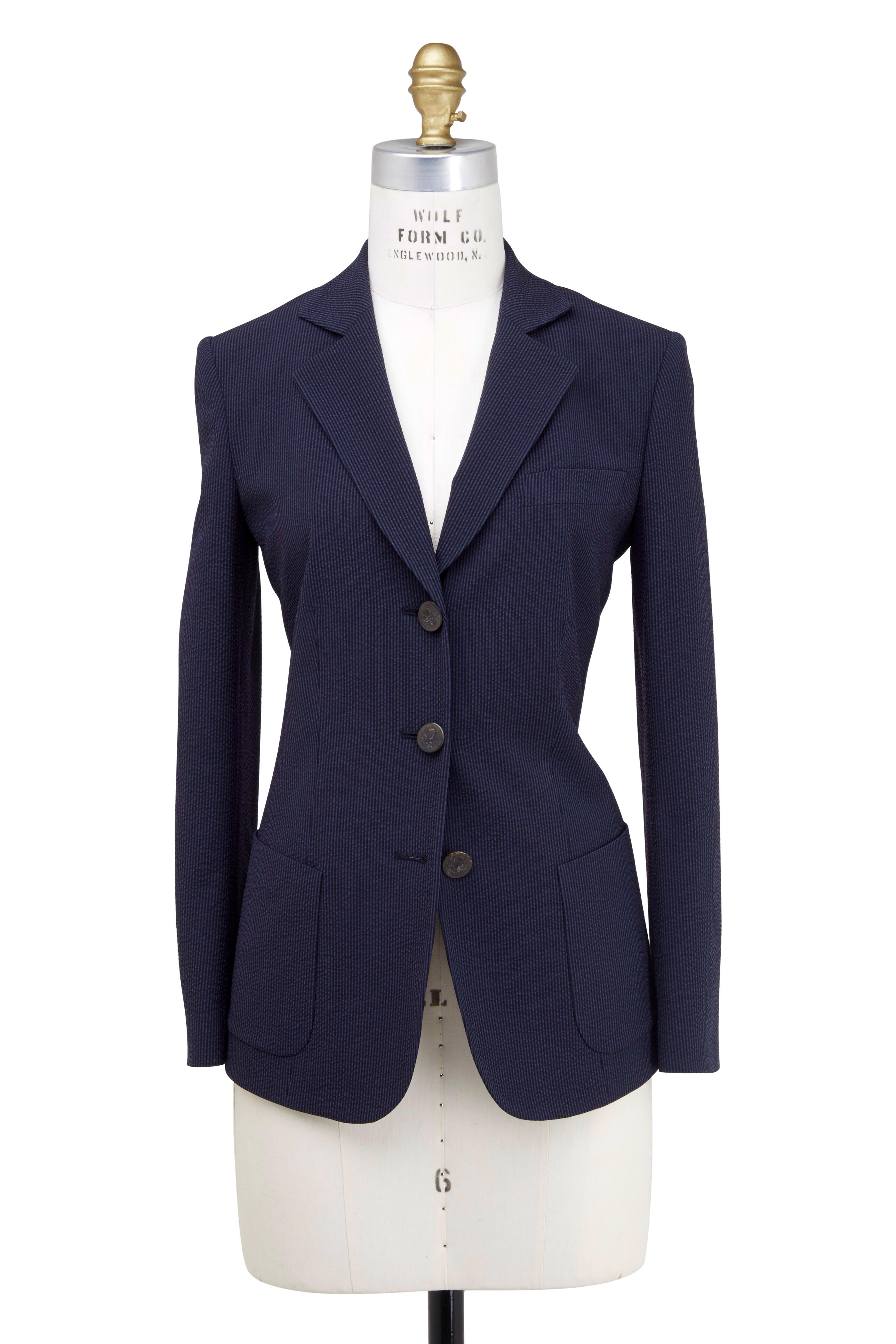 Giorgio Armani - Navy Blue Seersucker Jacket | Mitchell Stores
