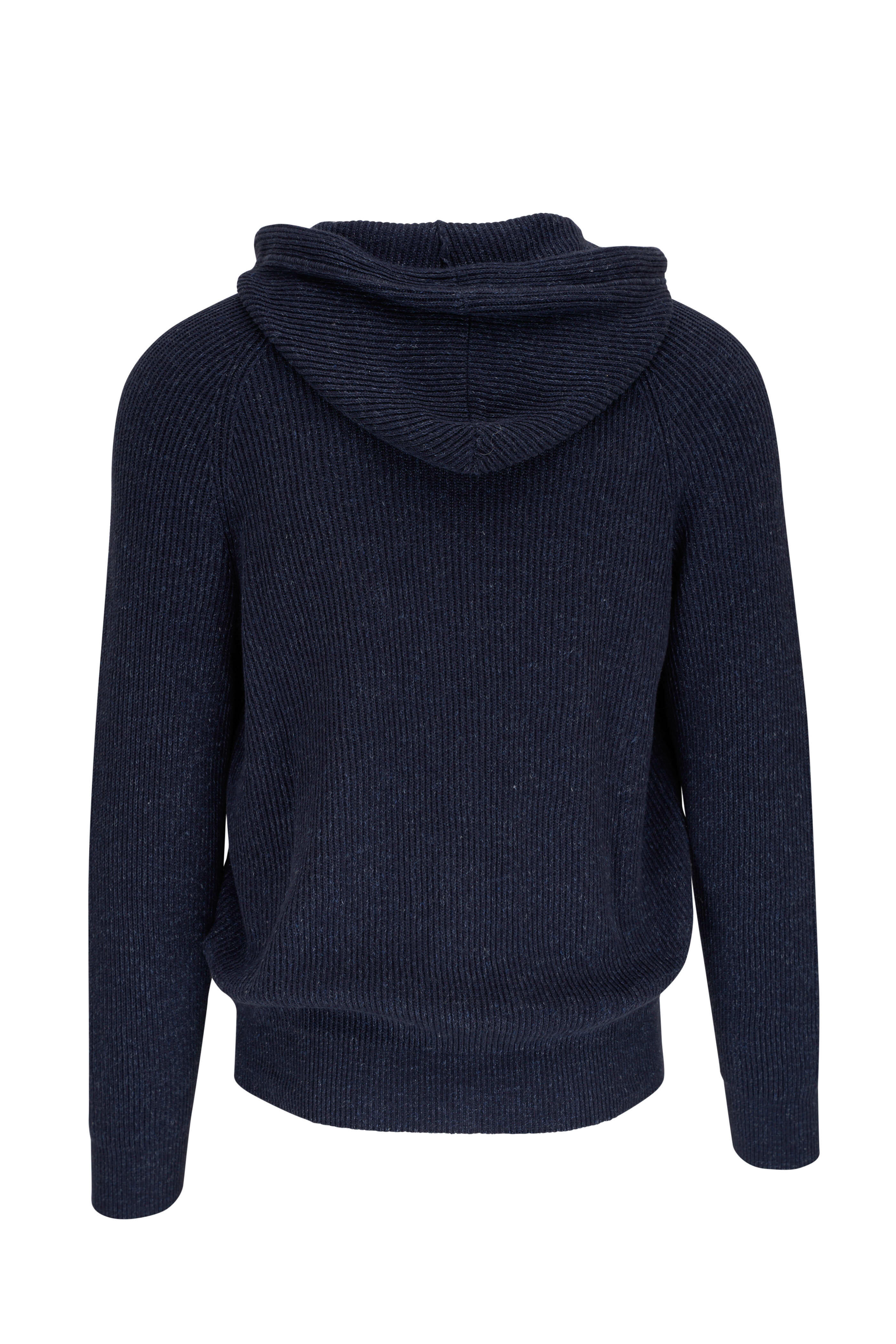 Brunello Cucinelli - Navy Melange Cotton & Linen Spa Hoodie