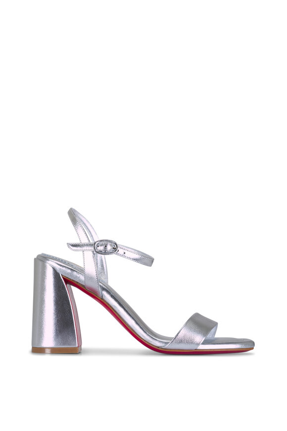 Christian Louboutin Jane Silver Laminated Leather Sandal, 85mm - view 2