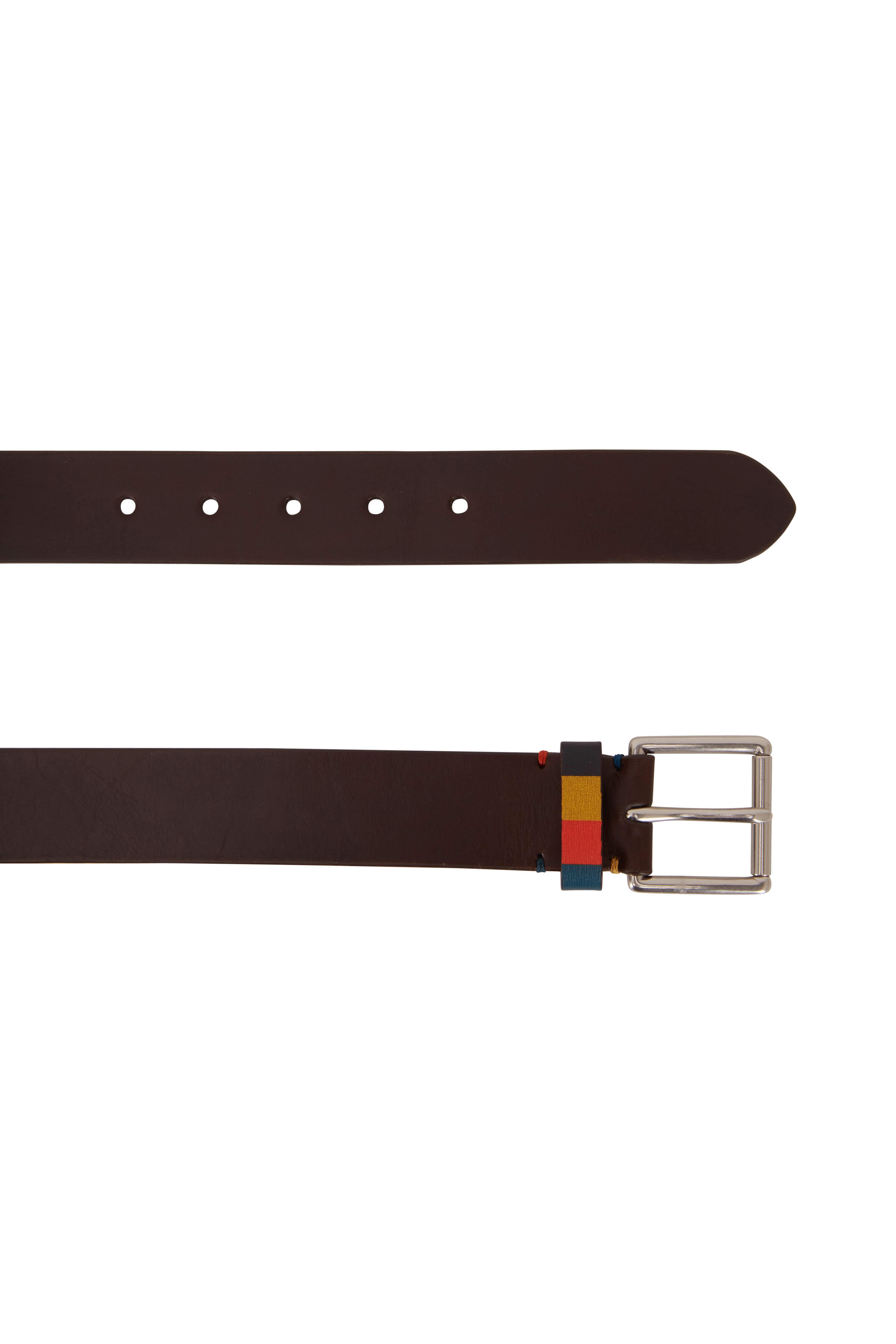 Paul Smith - Brown Leather Stripe Keeper Belt