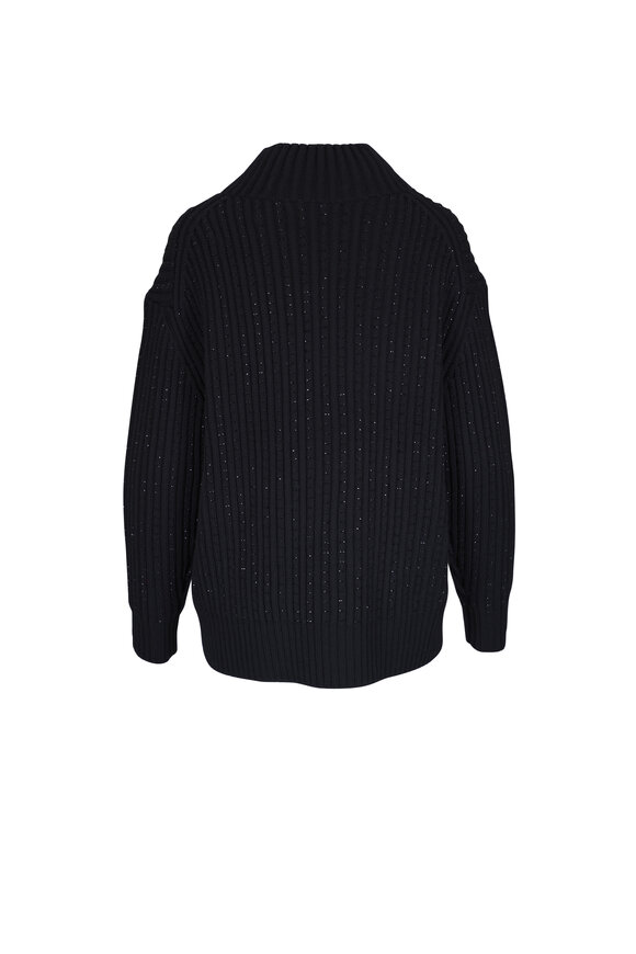 Lela Rose - Black Rhinestone Turtleneck Cable Knit Sweater