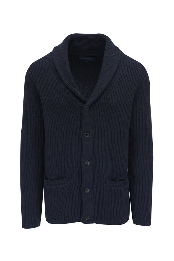 Patrick Assaraf Midnight Wool Ribbed Shawl Cardigan