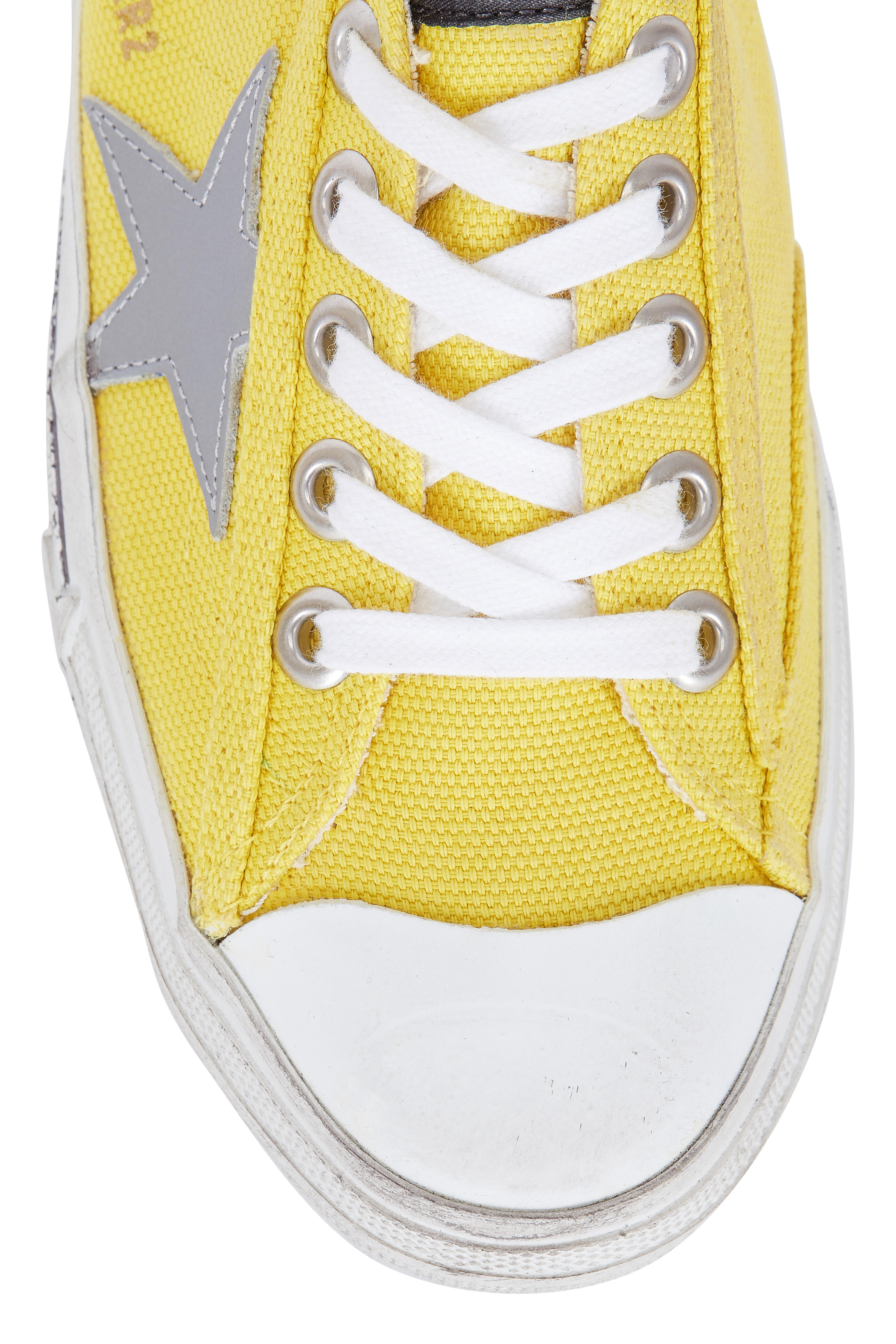 Golden Goose - Womens V-Star Yellow Canvas Low-Top Sneaker