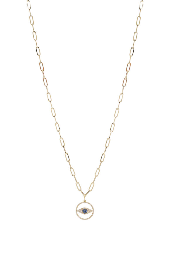 Kai Linz - Mother of Pearl Evil Eye Paperclip Chain Necklace