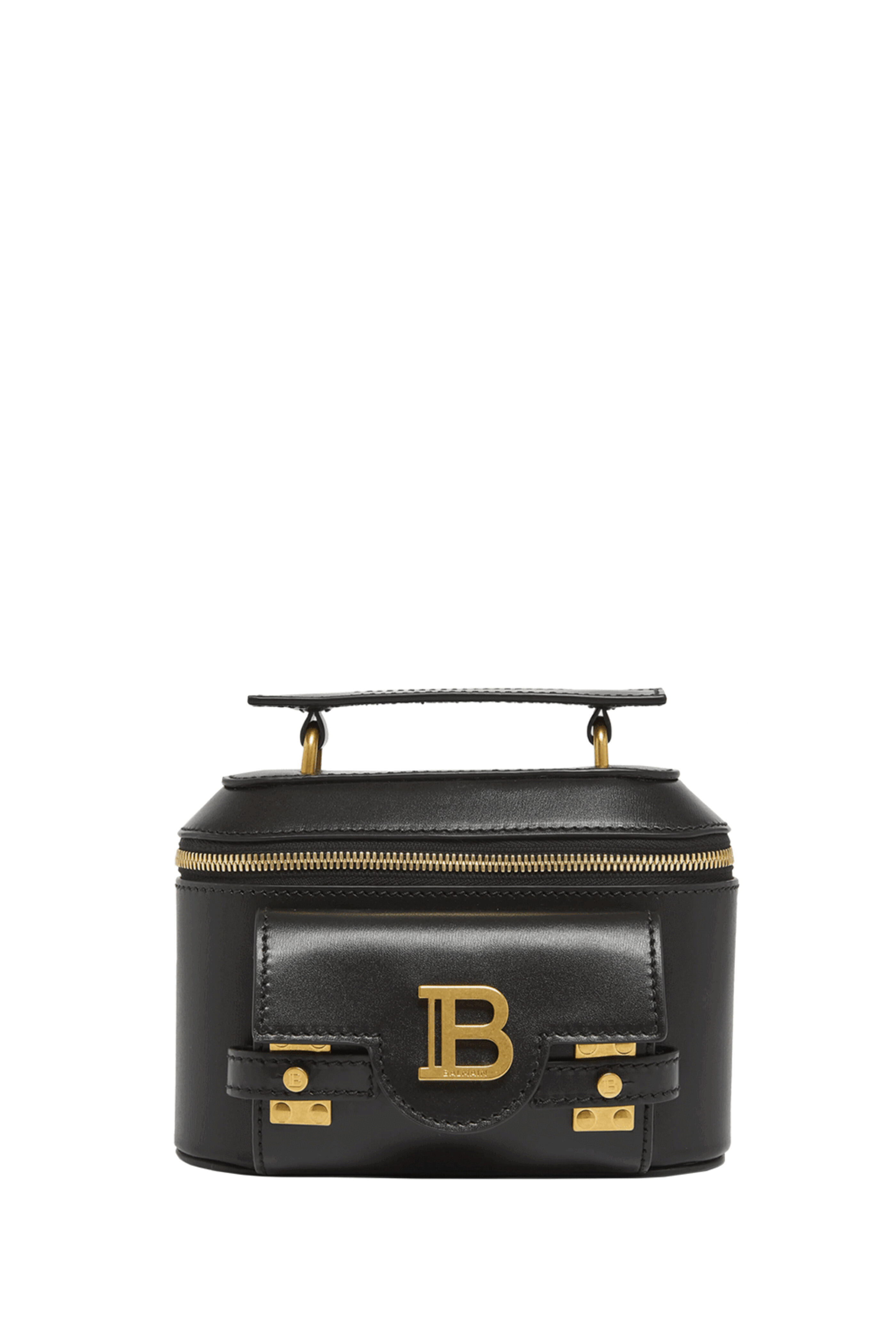 Balmain - B-Buzz Noir Leather Zip Vanity Top Handle Bag