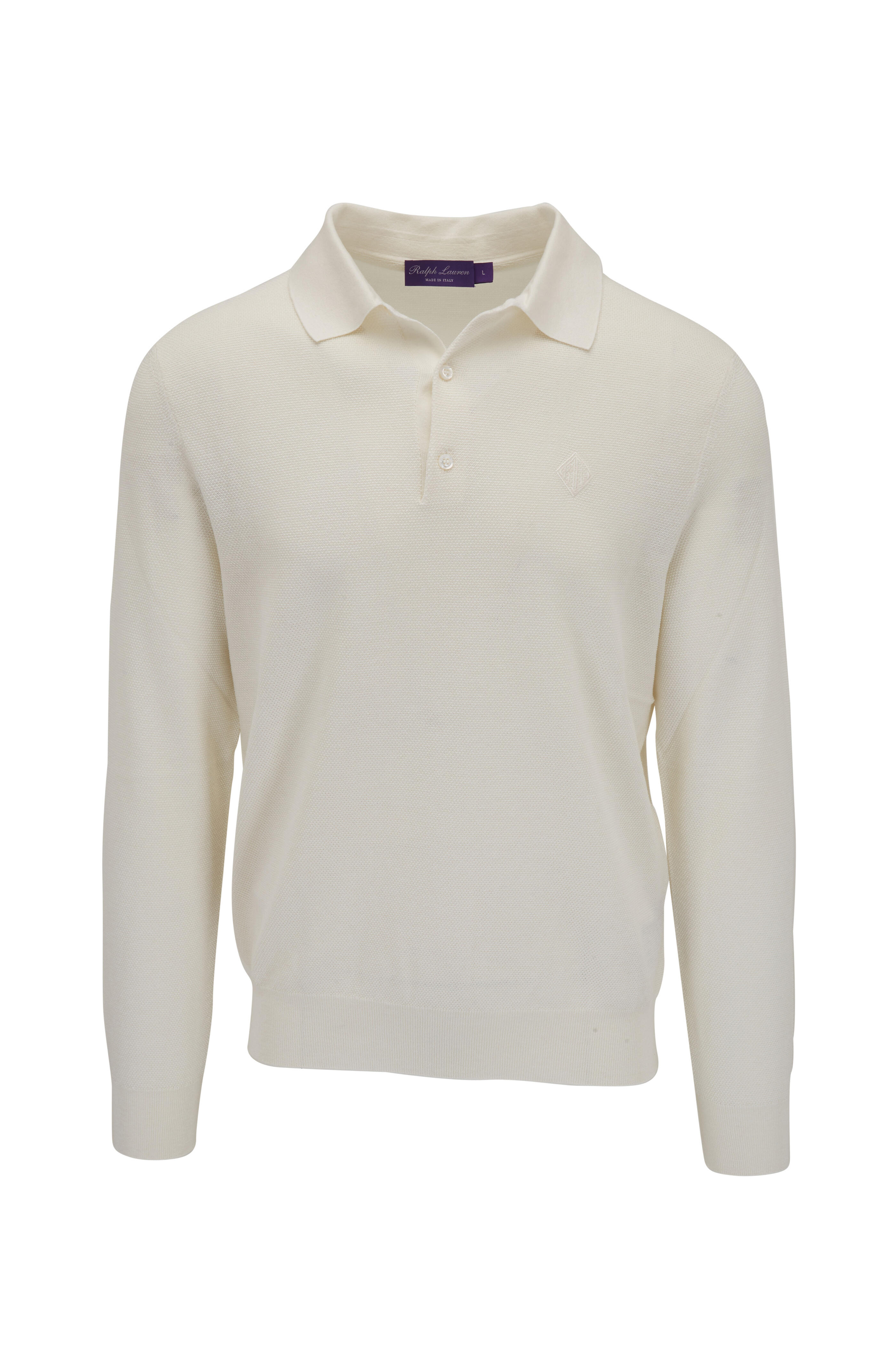 Ralph Lauren Purple Label - Cream Monogram Silk Blend Polo Sweater