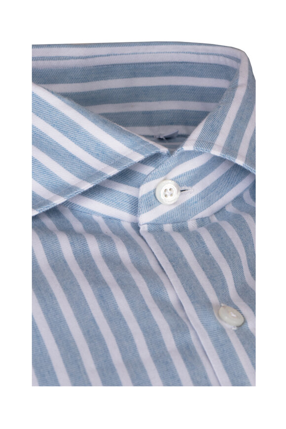 Finamore Napoli Light Blue Wide Stripe Sport Shirt - view 2