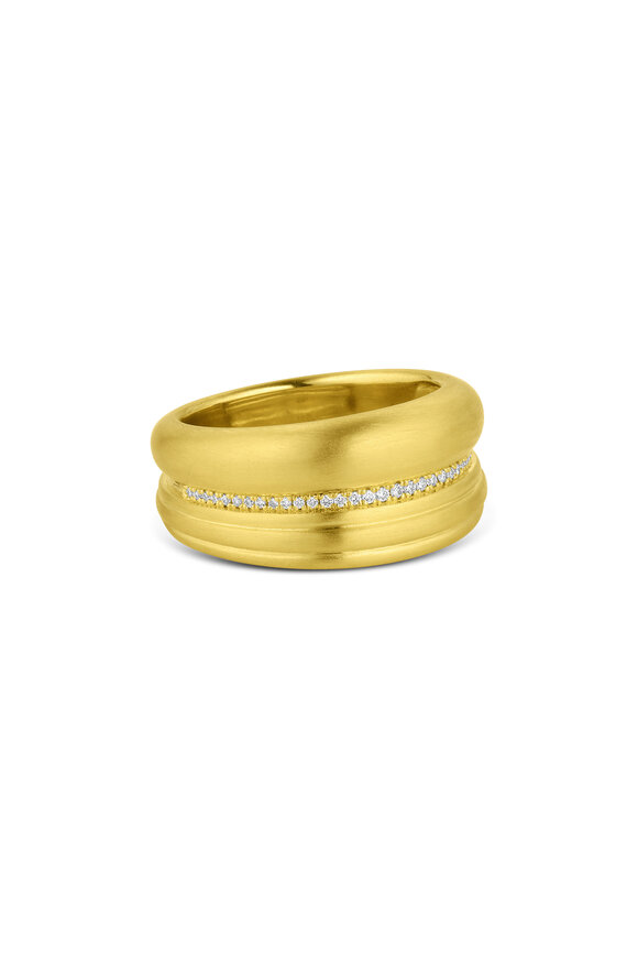 Leigh Maxwell 18k Yellow Gold Diamond Ridged Double Band Ring