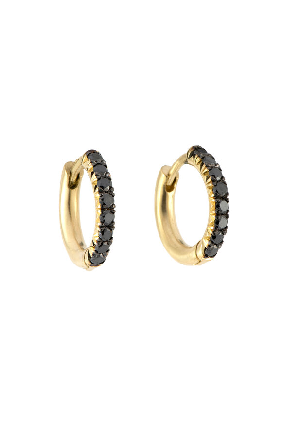 Sylva & Cie 18k Yellow Gold Baby Black Diamond Hoops - view 1
