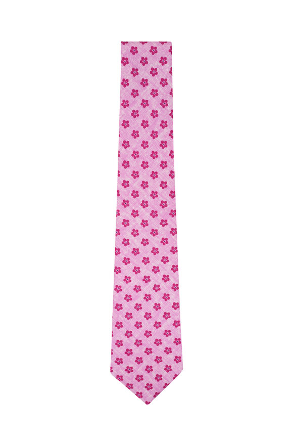 Kiton - Pink Floral Print Silk Necktie