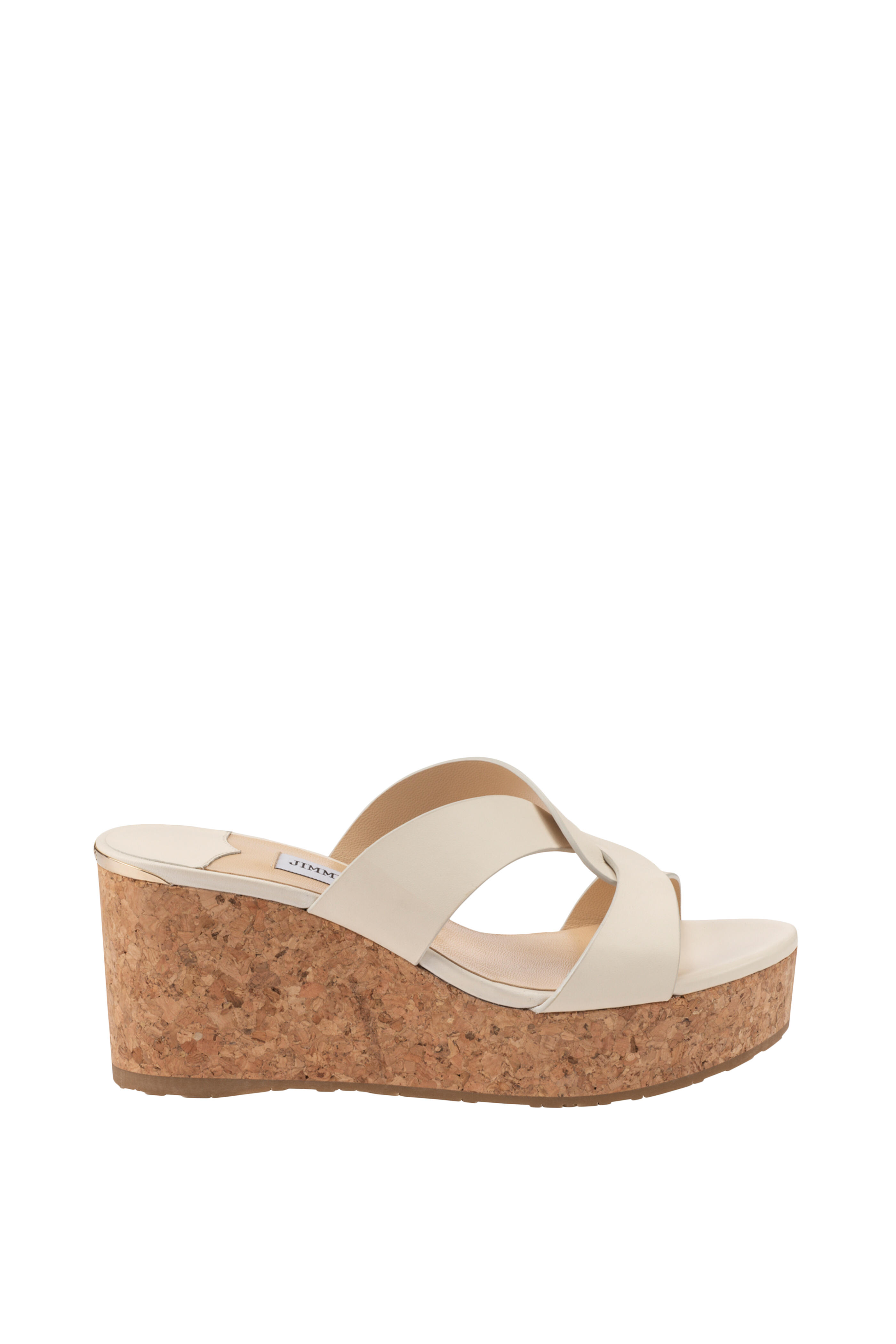 Jimmy Choo - Atia Latte Leather Cork Wedge Slide Sandal, 75mm