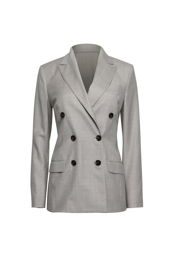 VIP【関税送料無料】希少 Brunello Cucinelli Mohair Jacket Brunello Cucinelli - Grey Printed Mohair Check Short Sleeve