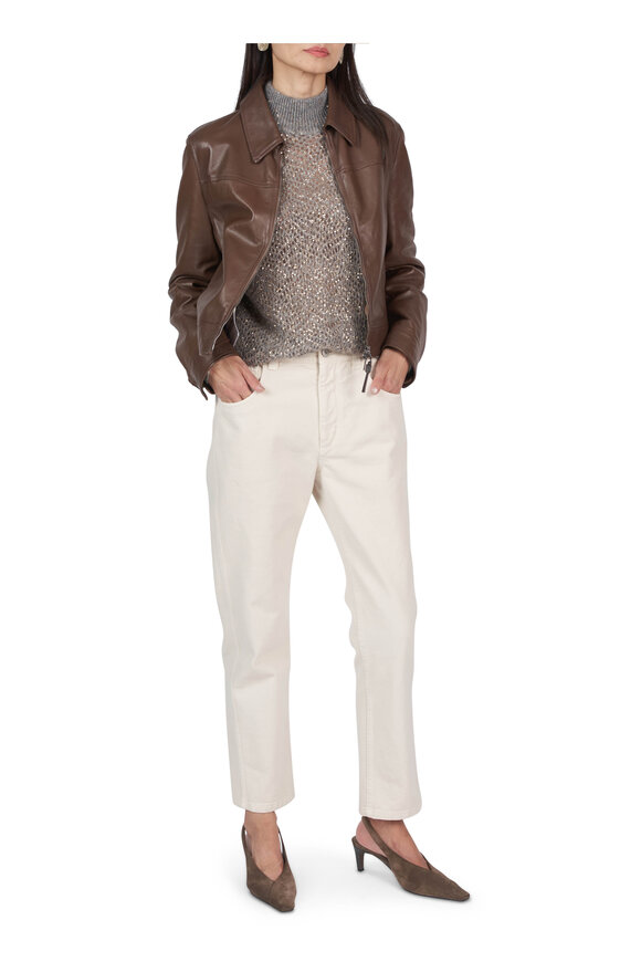 Brunello Cucinelli Brown Smooth Leather Zip Jacket - view 4