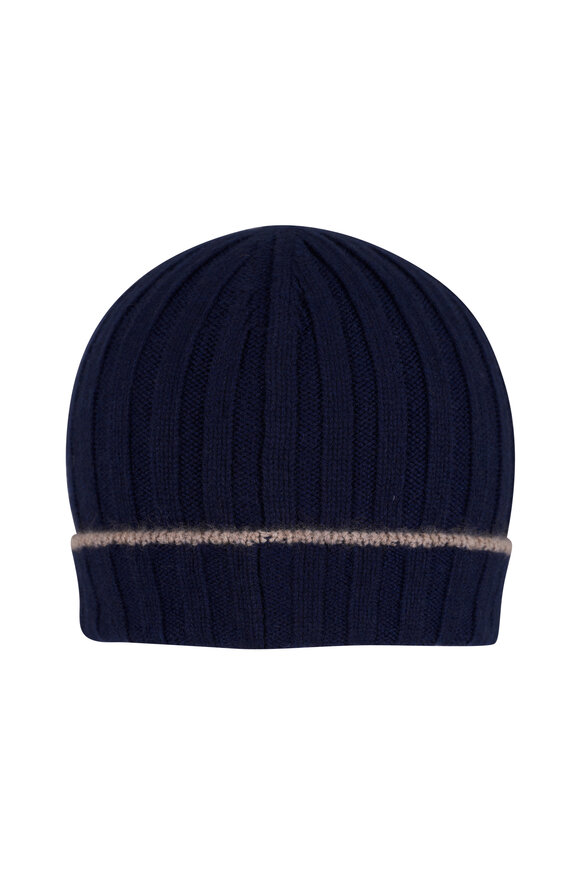 Brunello Cucinelli Navy Ribbed Cashmere Beanie - view 1